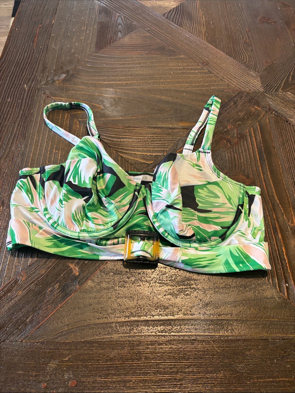 Green Tropical Underwire Swim Top with Belt Detail